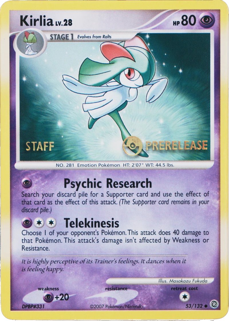 Kirlia 53/132, STAFF + PRERELEASE stamps, PSA placeholder