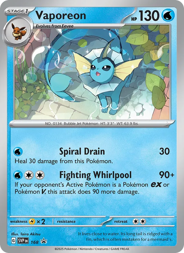 Vaporeon #168, SWSH Black Star Holo, TCGdex reference