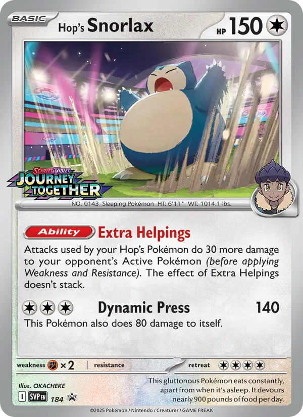 Hop's Snorlax 184, prerelease base reference scan