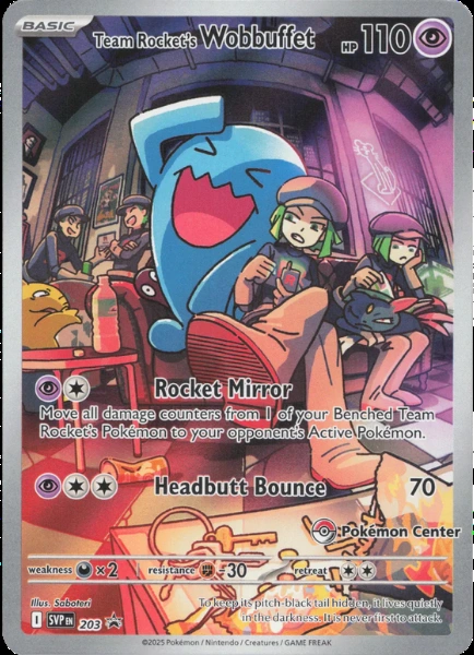 Team Rocket's Wobbuffet #203, English Pokemon Center stamped promo reference image