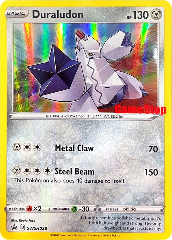 Duraludon #SWSH028, English GameStop stamped promo reference image