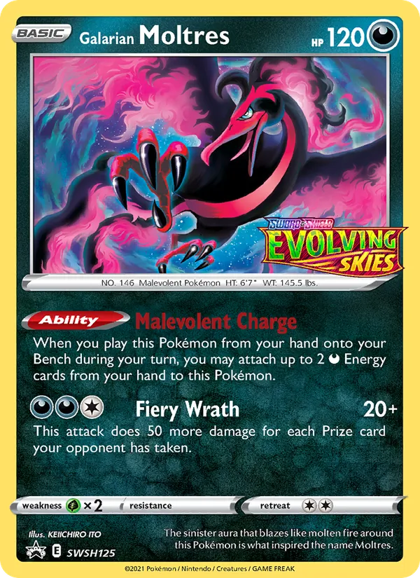 Galarian Moltres SWSH125, prerelease base reference scan
