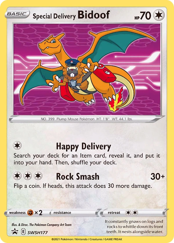 Special Delivery Bidoof #SWSH177, English SWSH Black Star Promos promo, reference image