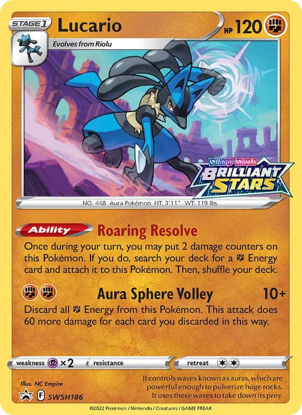 Lucario SWSH186, prerelease base reference scan