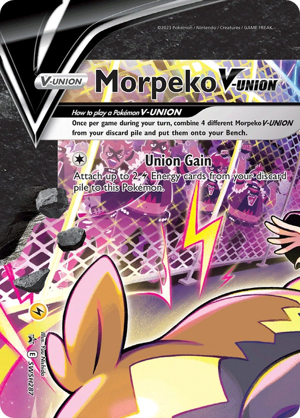 Morpeko V-UNION #SWSH287, English SWSH Black Star Promos promo, reference image